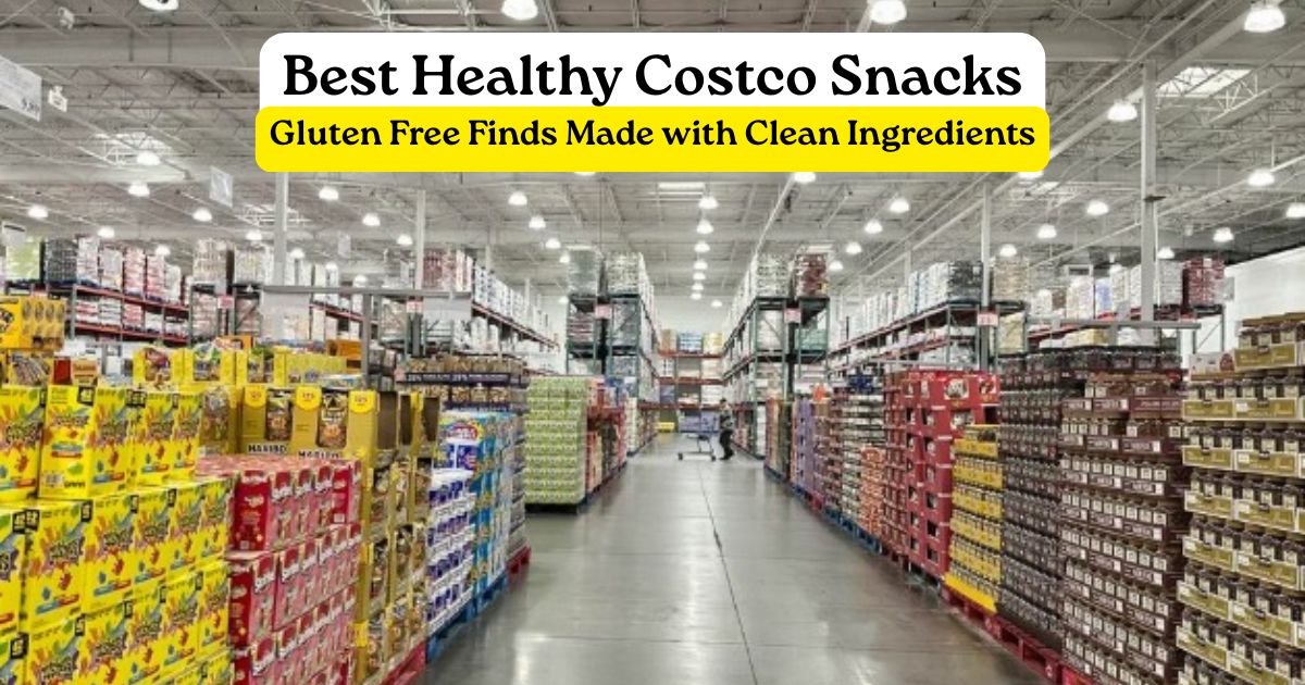 assortment of healthy gluten free snacks from Costco with clean ingredient labels and low sugar options
